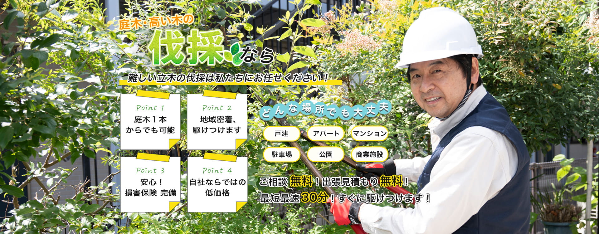 庭木・植木の伐採・剪定　植木屋、造園屋をお探しでしたら伐採レスキュー山梨にお任せください！
